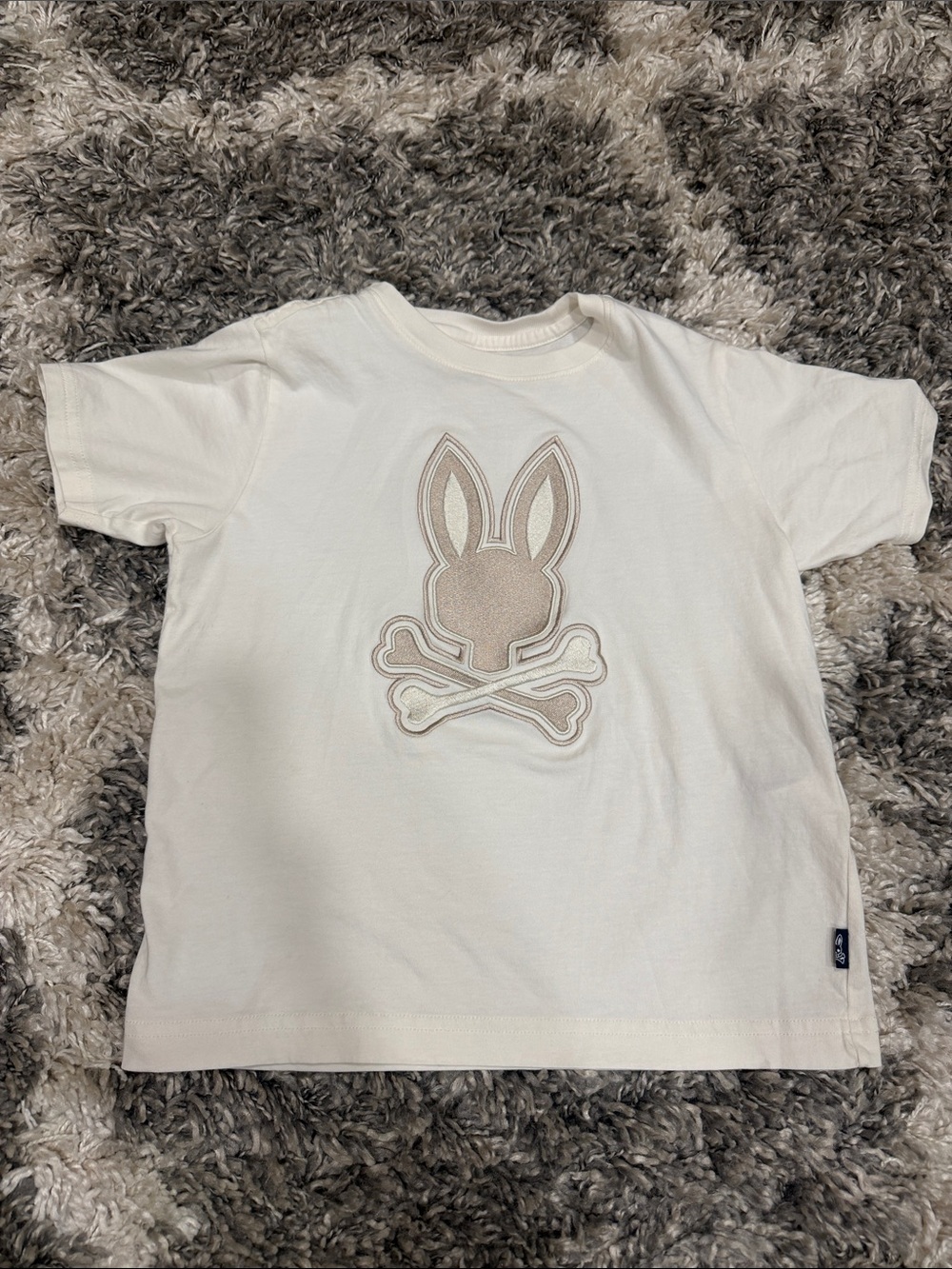 Psycho Bunny Cream Short Sleeve Tee with Neutral Bunny Skull Applique